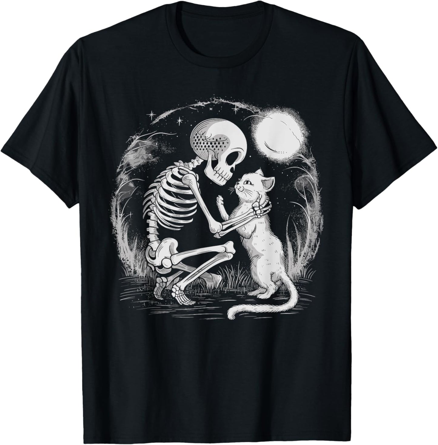 Skeleton Cat Skull Kitty Cute Goth Halloween Costume Women Kids T-Shirt - T-Shirt | Black