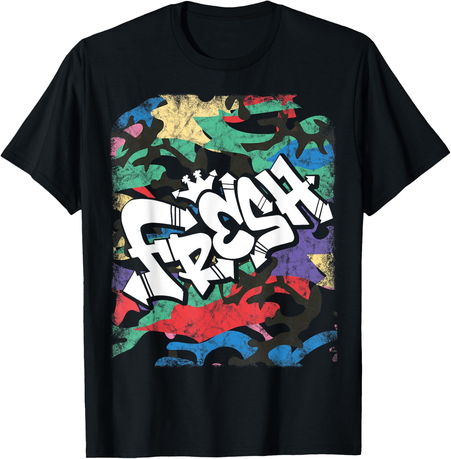 Fresh Hip Hop 80s 90s Old School Camo Rap Urban Slang T-Shirt - T-Shirt | Black