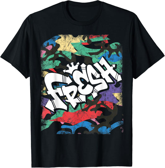 Fresh Hip Hop 80s 90s Old School Camo Rap Urban Slang T-Shirt - T-Shirt | Black