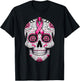 Pink Ribbon Sugar Skull Calavera Breast Cancer Awareness T-Shirt - T-Shirt | Black