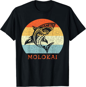 Molokai, Hawaii Vintage Shark Retro Throwback Vacation T-Shirt - T-Shirt | Black