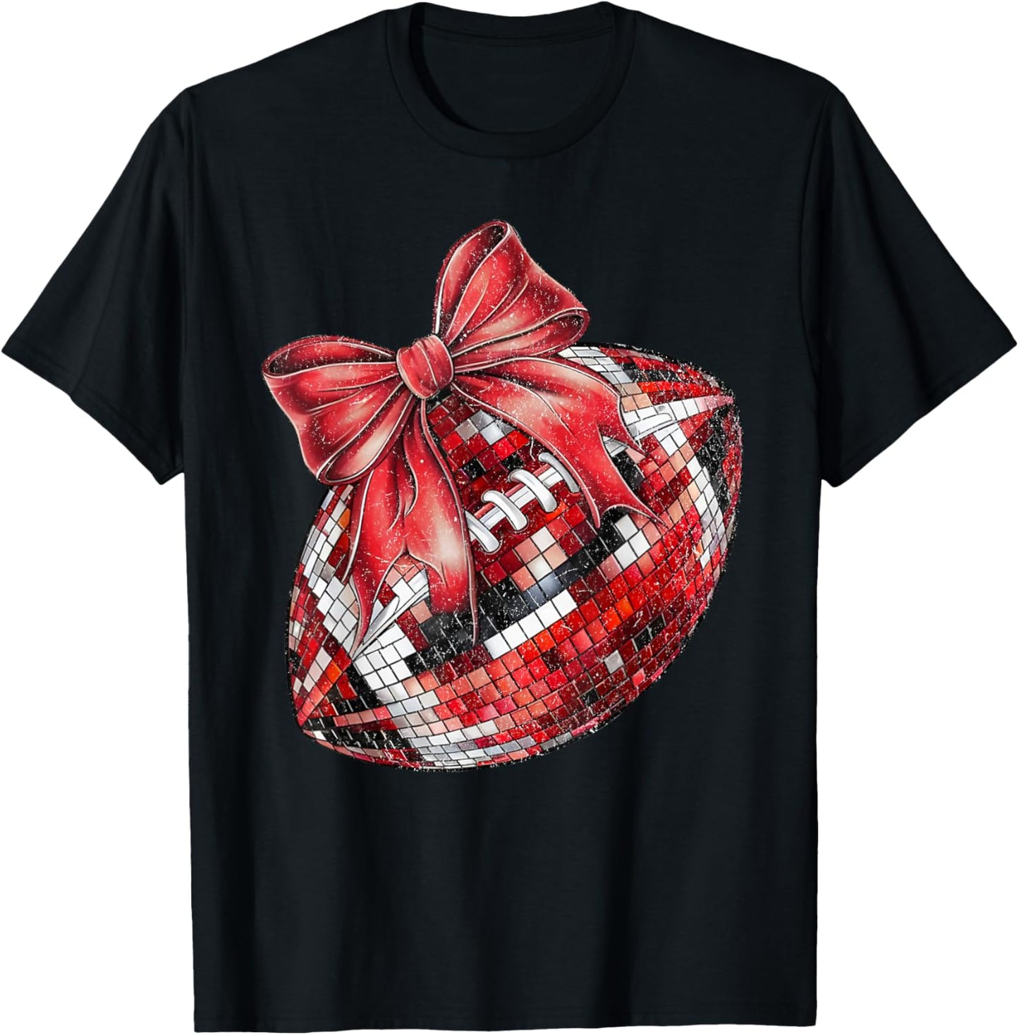 Coquette Bow American Football Game Day Thanksgiving Autumn T-Shirt - T-Shirt | Black