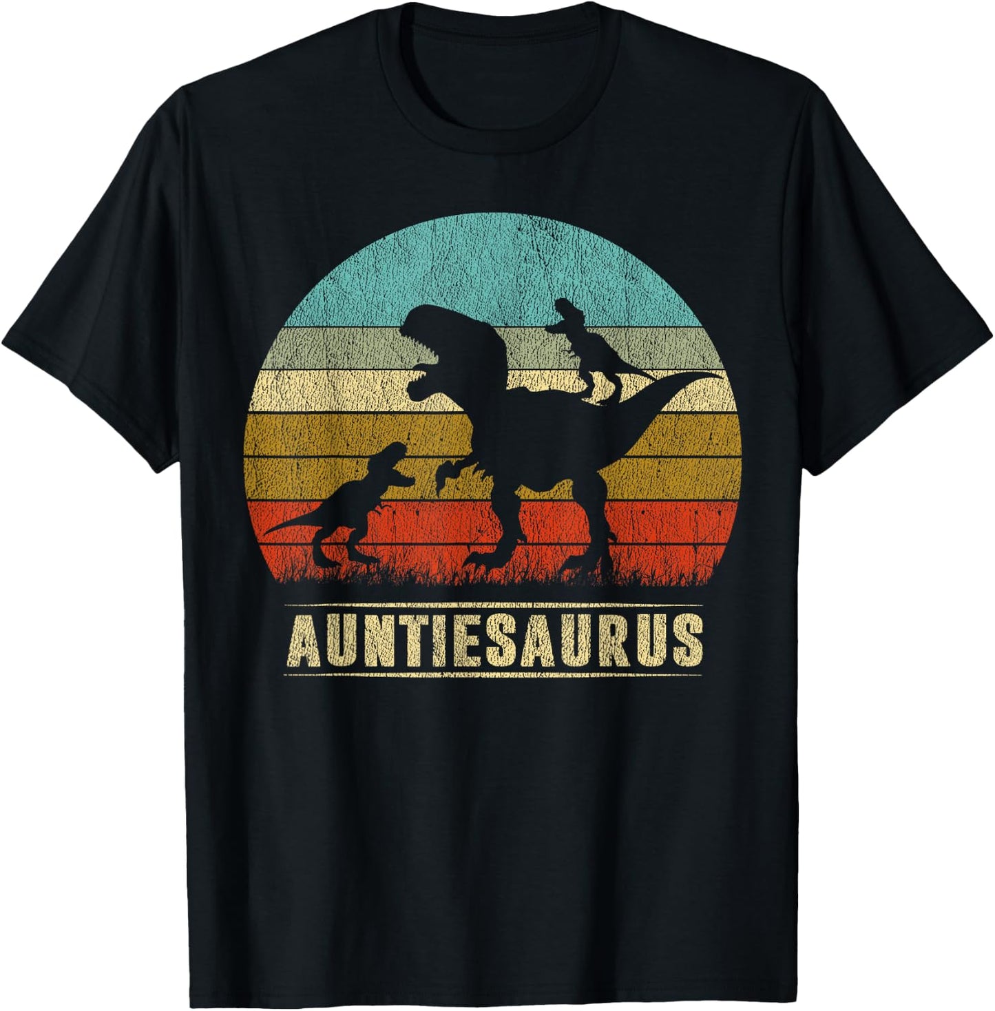 Auntie Dinosaur Auntiesaurus 2 Two kids Matching christmas T-Shirt - T-Shirt | Black
