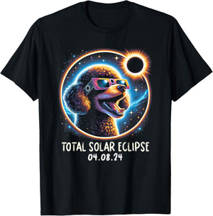 Solar Eclipse Poodle Wearing Glasses Pet April 8 2024 T-Shirt - T-Shirt | Black