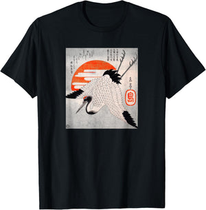 Japanese Art Print Bird Diving Graphic Design T-Shirt - T-Shirt | Black