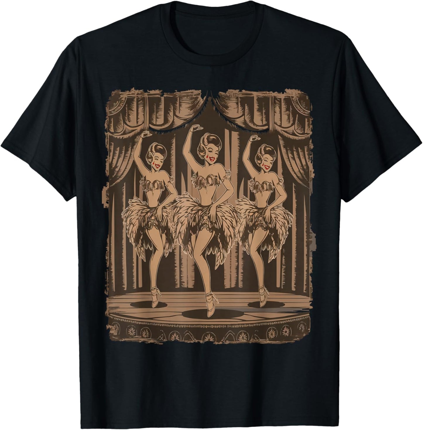 Vintage Showgirls Dancing on Stage in Classic Burlesque Art T-Shirt - T-Shirt | Black