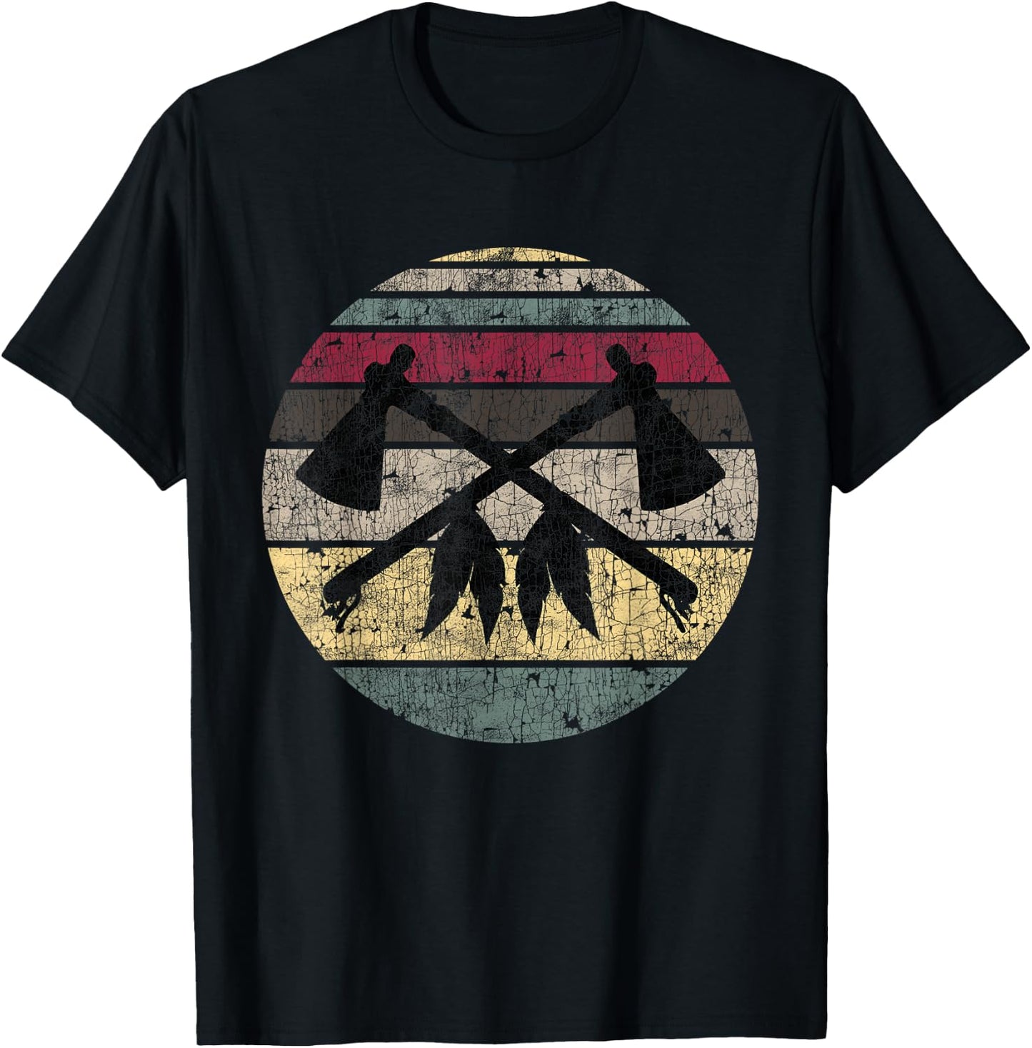 Vintage Native American Throwing Axe Tomahawk Indian Gift T-Shirt - T-Shirt | Black