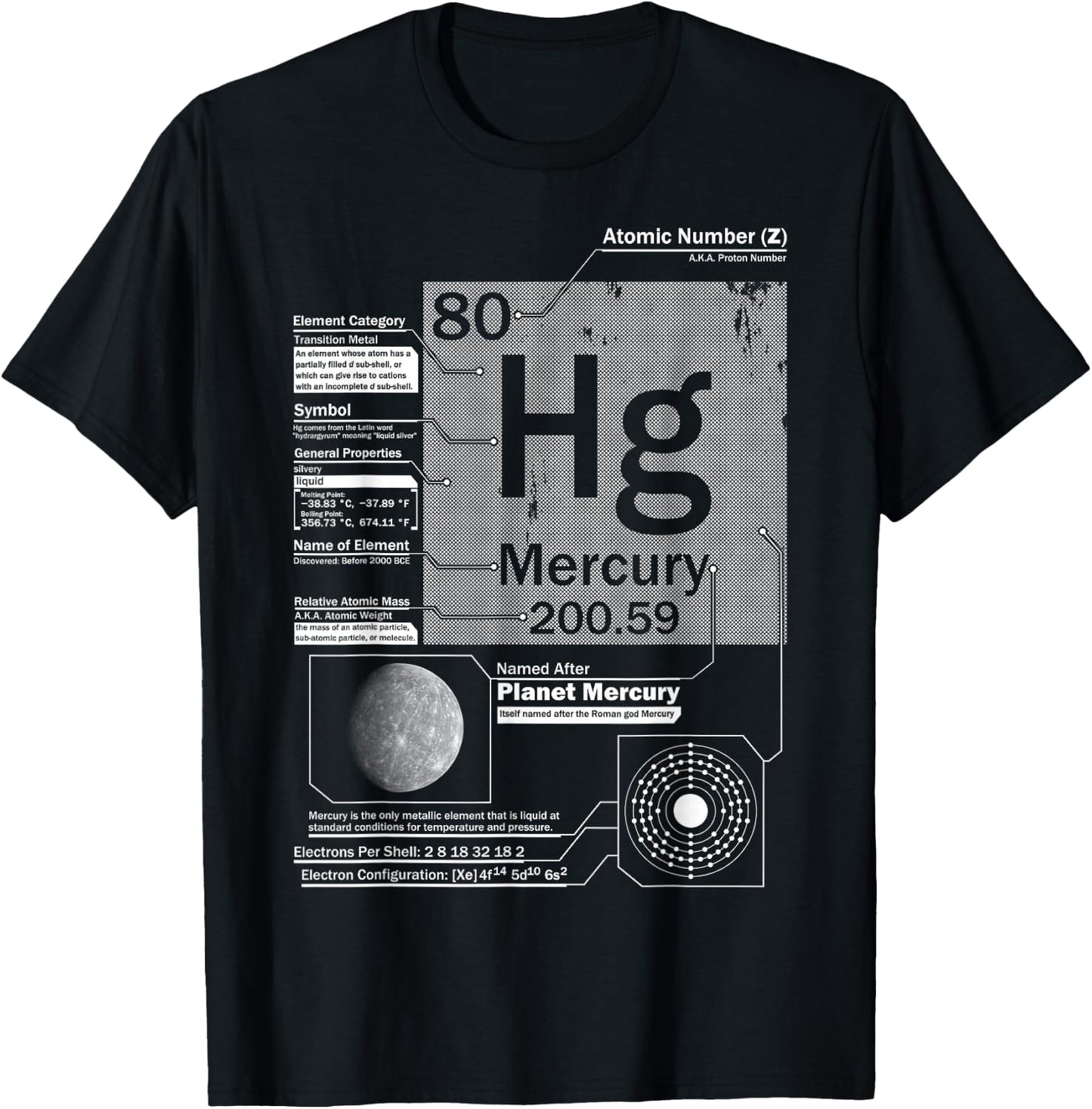 Mercury (Hg) Element | Atomic Number 80 Science Chemistry T-Shirt - T-Shirt | Black
