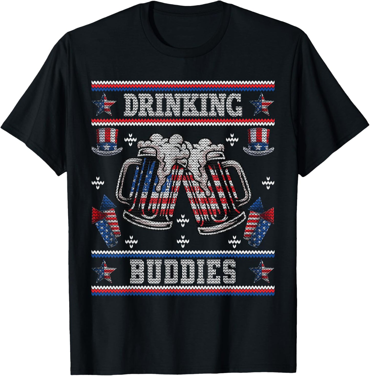Drinking Buddies Ugly USA 4th of July Funny Beer Men T-Shirt - T-Shirt | Black
