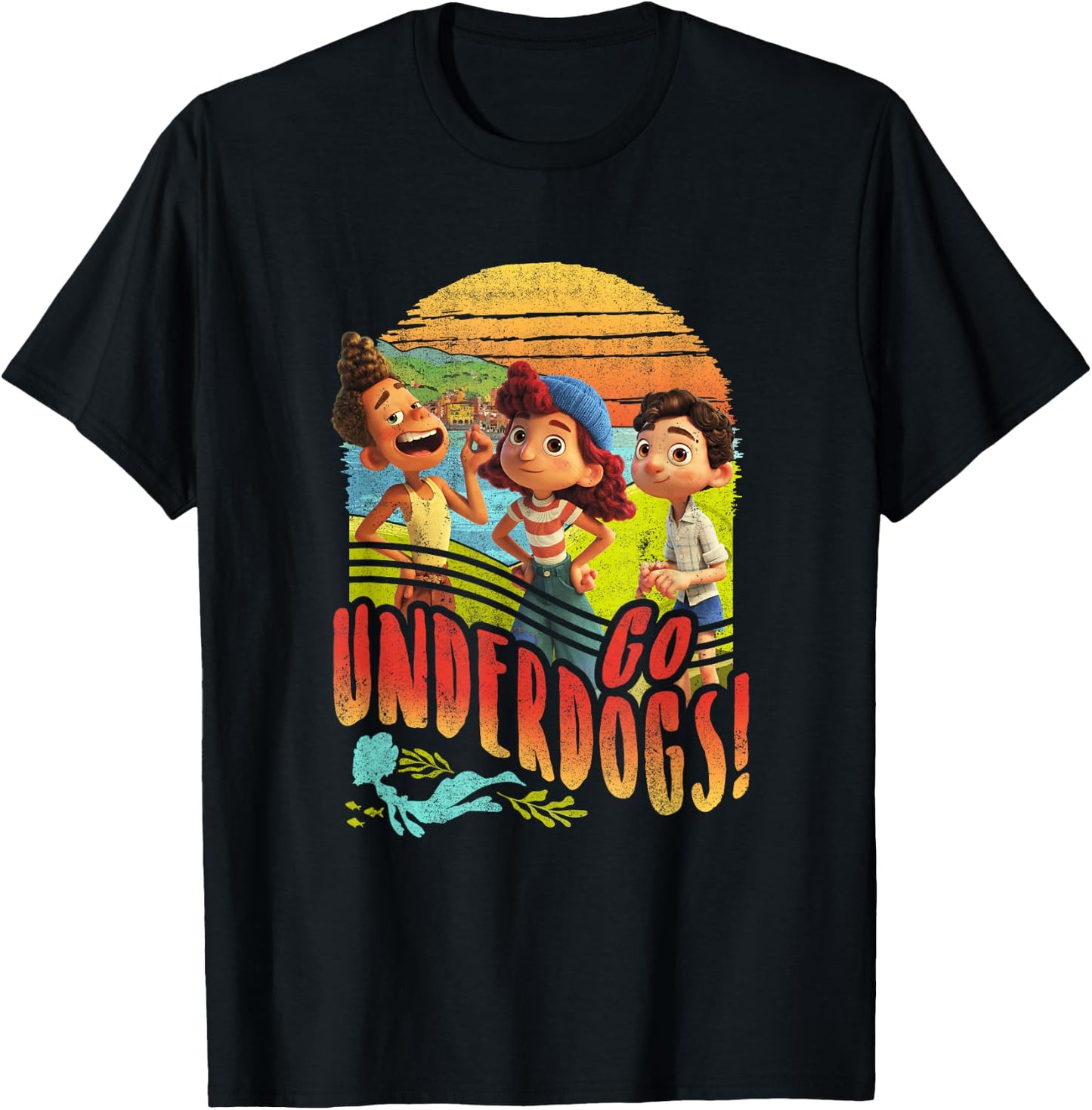 Disney Pixar Luca Go Underdogs Group Shot Small T-Shirt - T-Shirt | Black