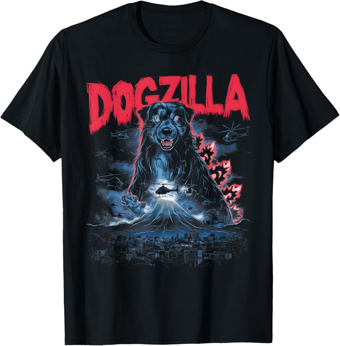 Dogzilla Funny Giant Australian Shepherd Dog graphic art T-Shirt - T-Shirt | Black