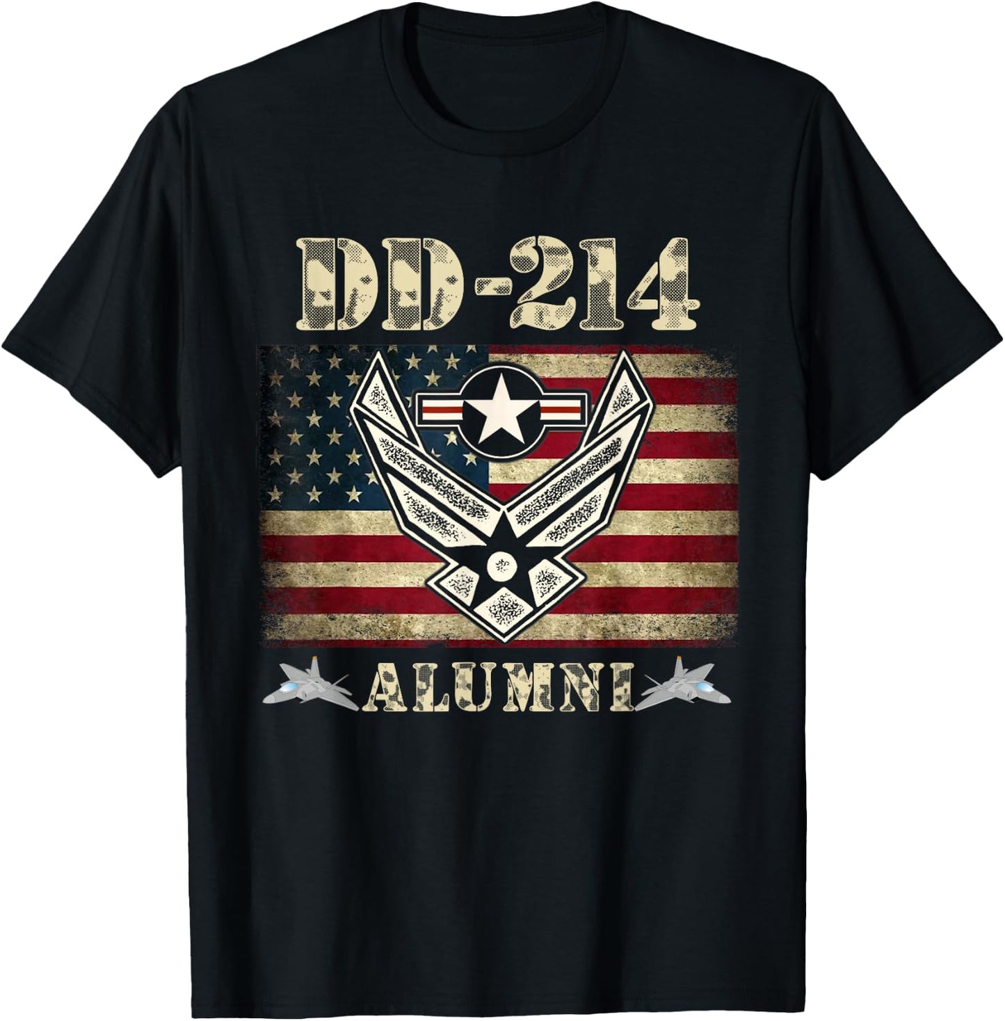 DD-214 Alumni Air Force Military Veteran American Flag USAF T-Shirt - T-Shirt | Black