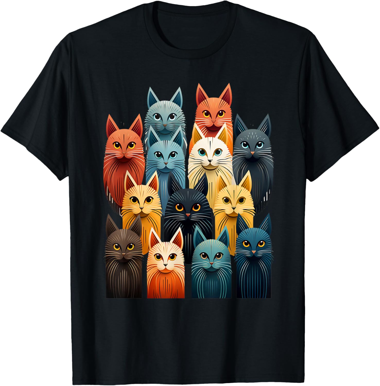 Stylized Vintage Kitten Art Lover Classic Cute Cat T-Shirt - T-Shirt | Black