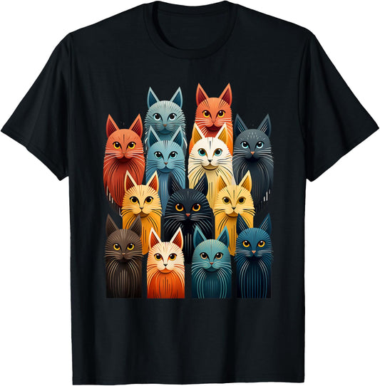 Stylized Vintage Kitten Art Lover Classic Cute Cat T-Shirt - T-Shirt | Black