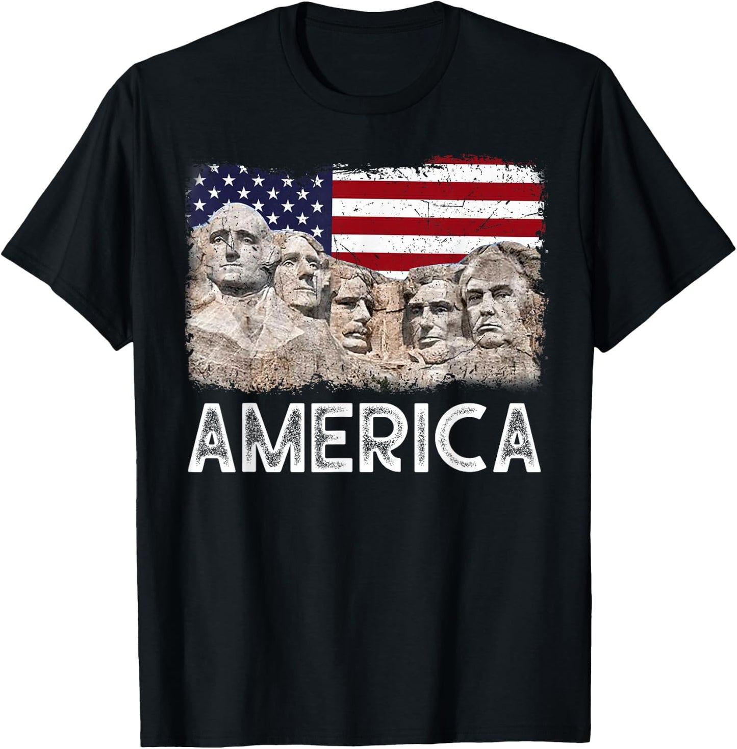 Trump President 45th Rushmore Mount American Flag 4th July T-Shirt - T-Shirt | Black