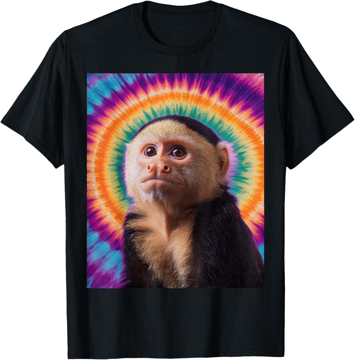Tie-Dye Capuchin Monkey – Retro Hippie Funny Monkey T-Shirt - T-Shirt | Black