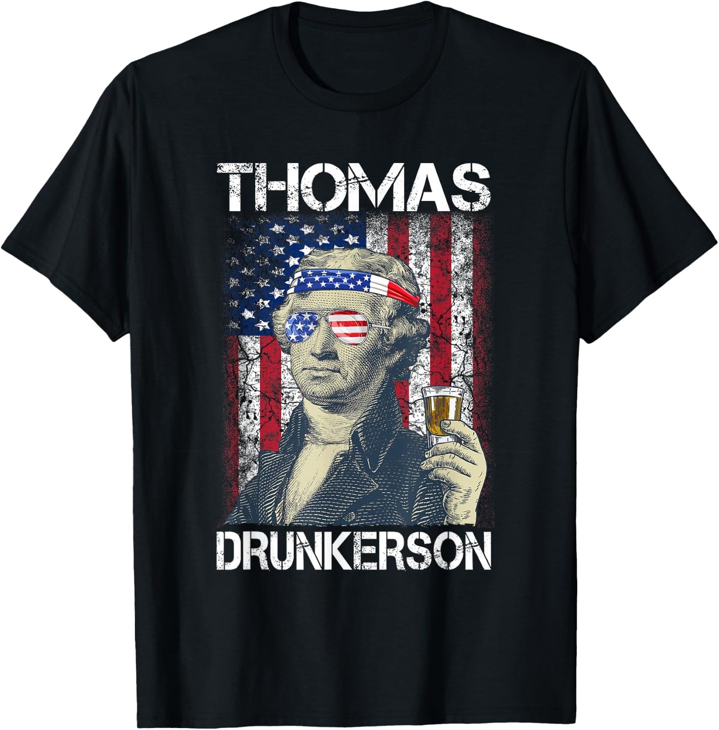 Thomas Drunkerson 4th July Thomas Jefferson Drinking Retro T-Shirt - T-Shirt | Black