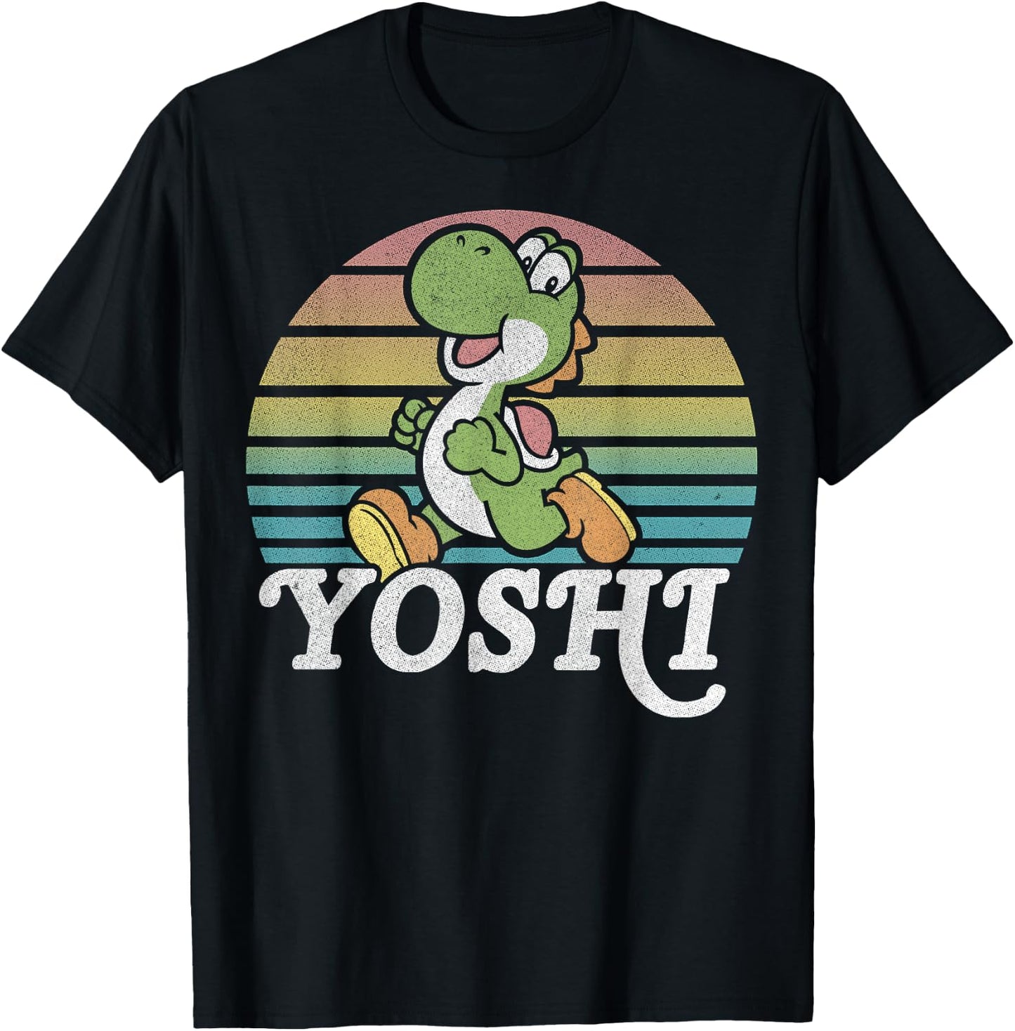 Super Mario Yoshi Retro Line Run Portrait T-Shirt - T-Shirt | Black