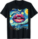 Lips Fashion Van Gogh Art Painting Star Sky Night Lips T-Shirt - T-Shirt | Black