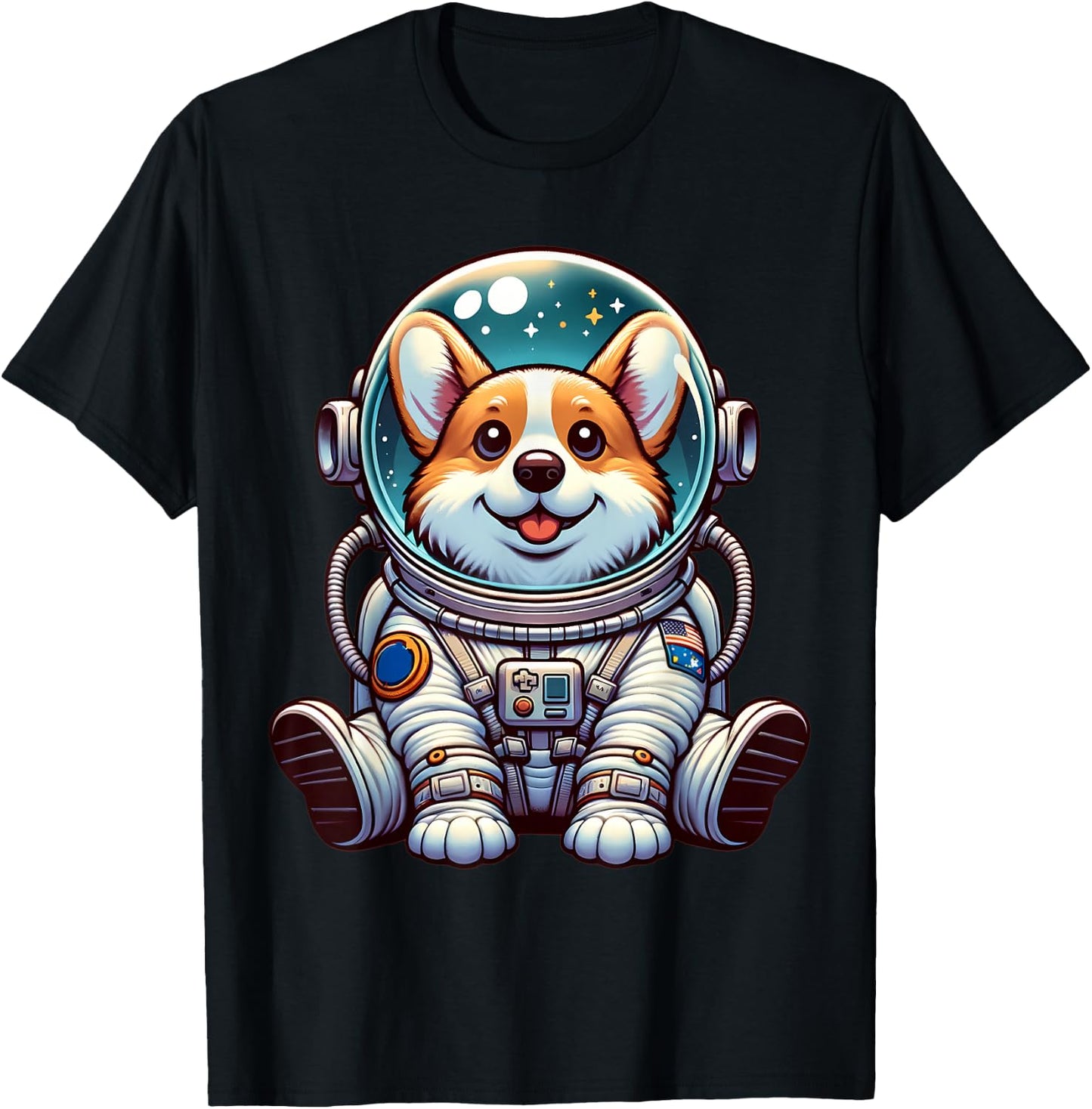 Cute Corgi Astronaut Dog Helmet Space Men Women Kids T-Shirt - T-Shirt | Black
