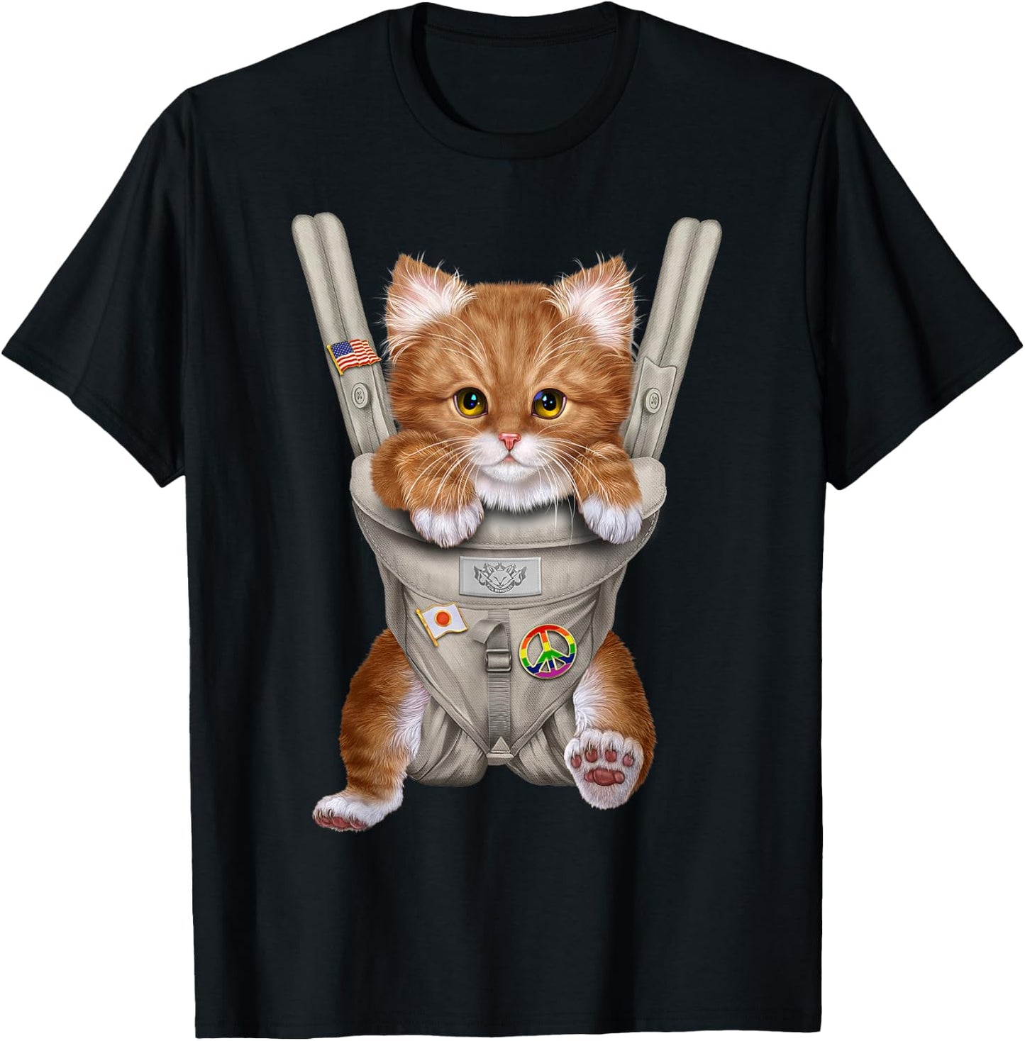 Orange Tabby Cat in Baby Carrier T-Shirt - T-Shirt | Black
