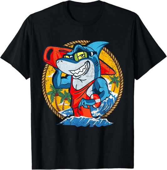 Sharks Beach Lifeguard Ocean Lake House Pool Swimming Summer T-Shirt - T-Shirt | Black