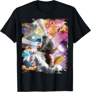 Laser Eyes Space Chicken Cat Sloth Unicorn T-Shirt - T-Shirt | Black