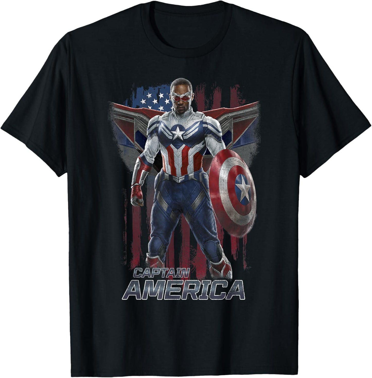 Marvel Falcon Winter Soldier Captain America Flag Portrait T-Shirt - T-Shirt | Black