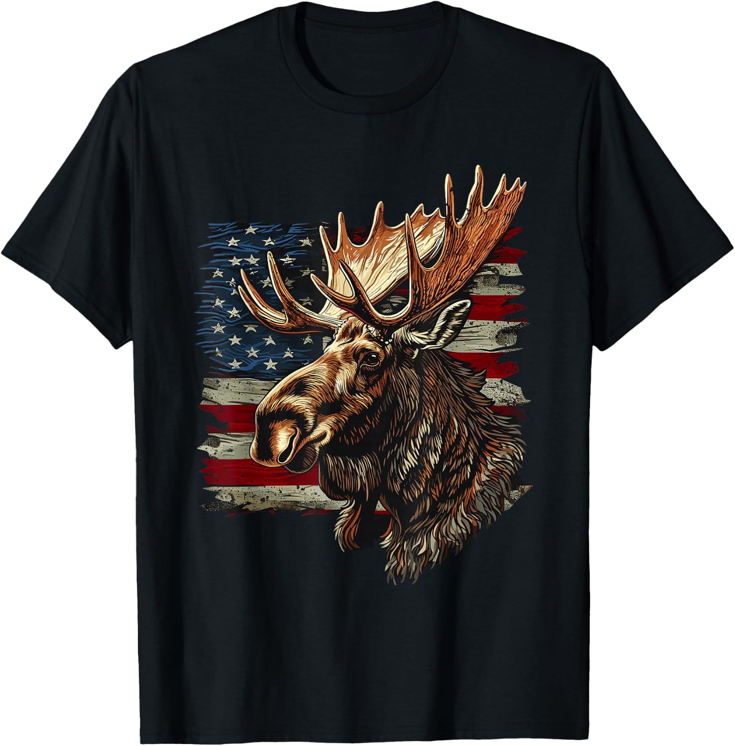 Moose Patriotic 4th Of July USA American Flag T-Shirt - T-Shirt | Black