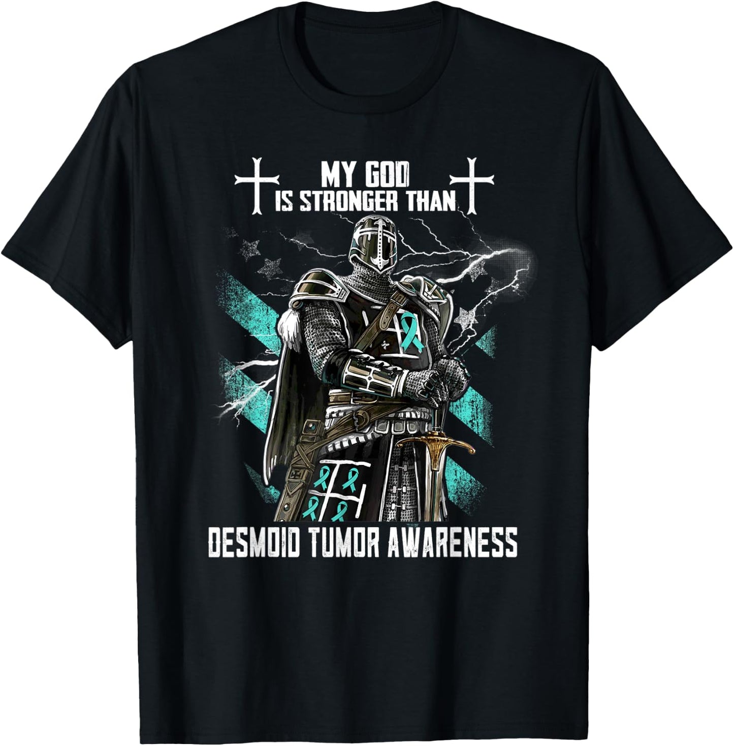 My God Is Stronger Than Desmoid Tumor Awareness T-Shirt - T-Shirt | Black