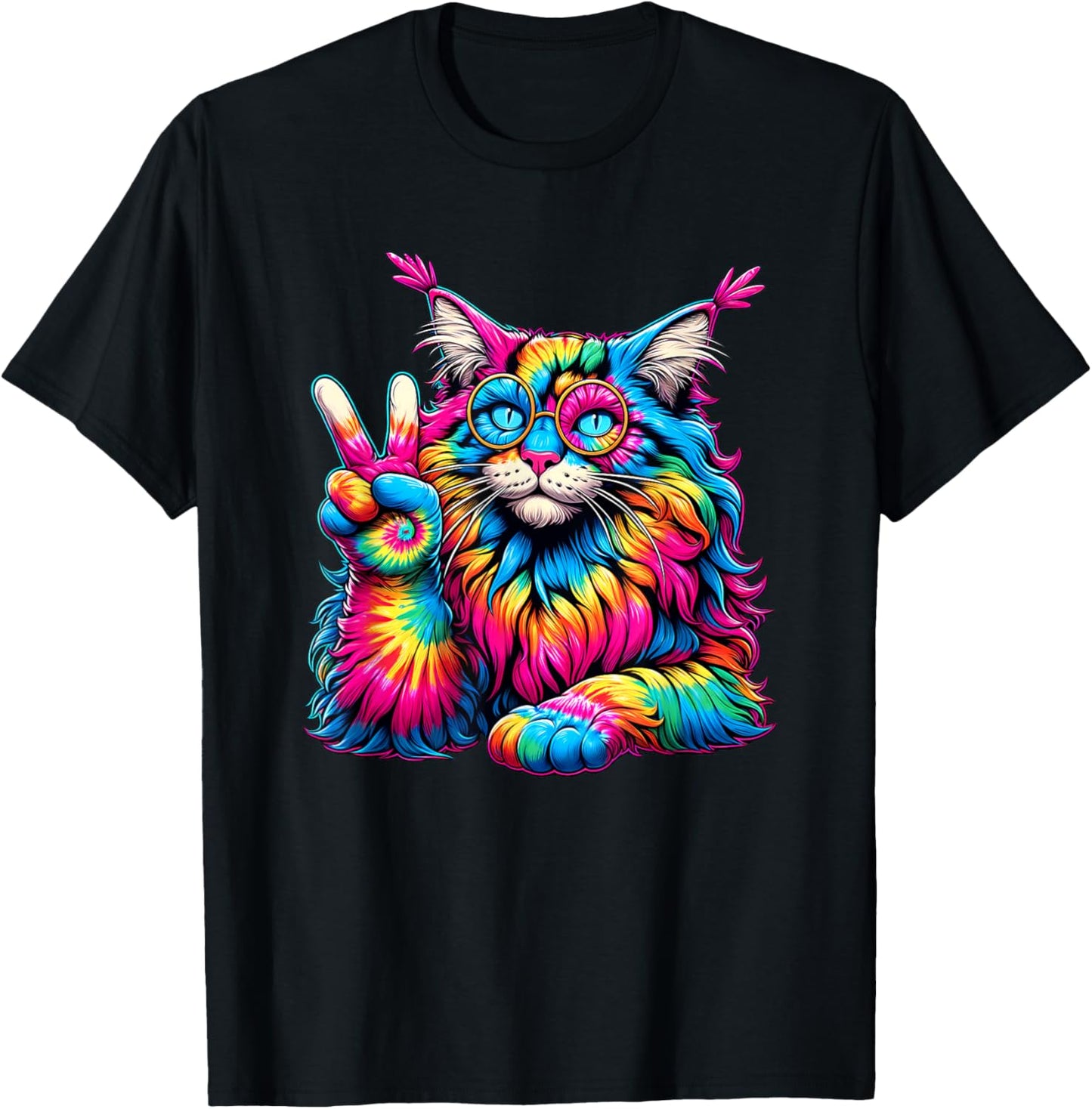 Peace Sign Tie Dye Maine Coon Cat Men Women Kids T-Shirt - T-Shirt | Black