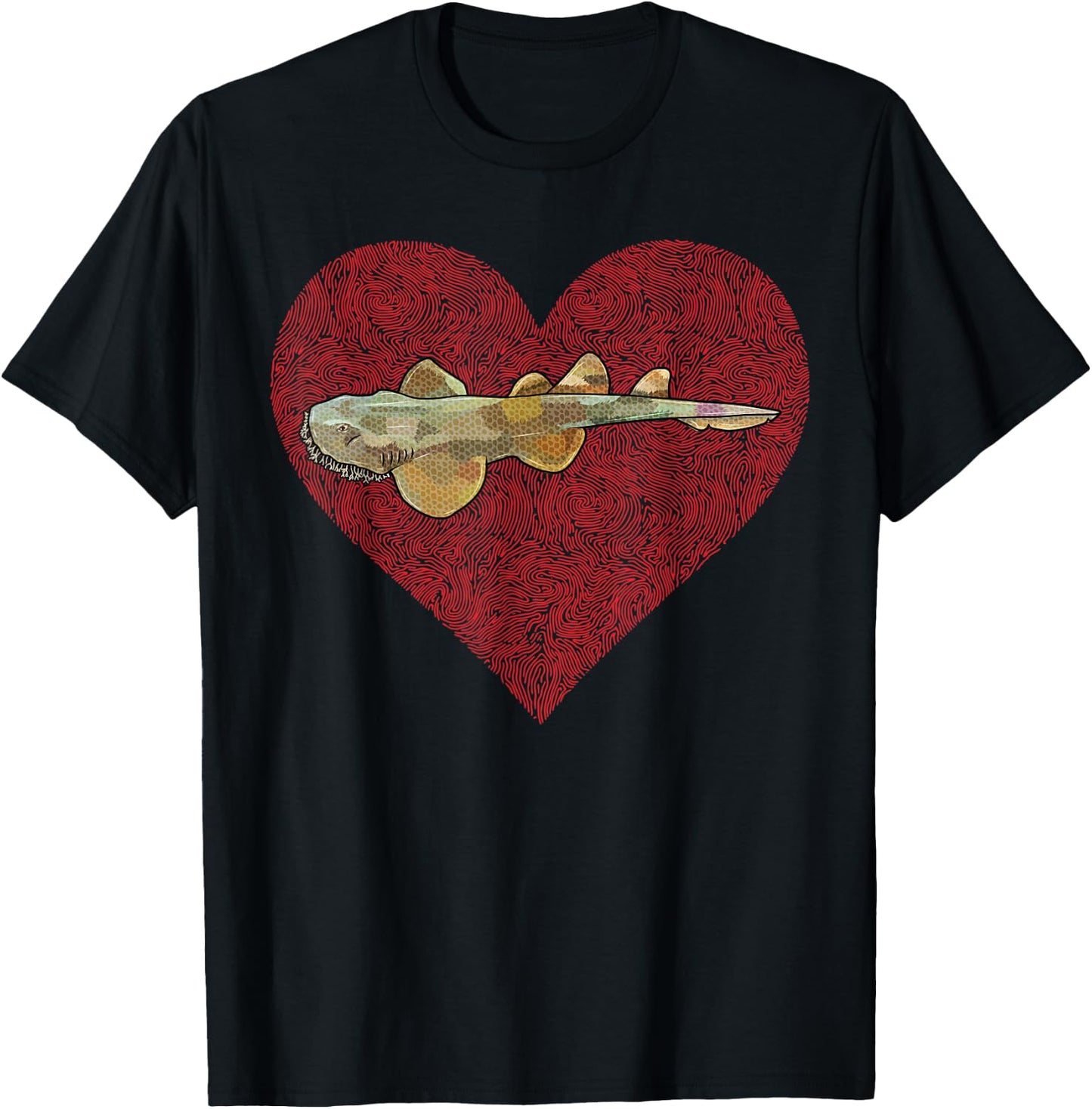 Tasselled Wobbegong Valentines Day Shark Love Fingerprint T-Shirt - T-Shirt | Black