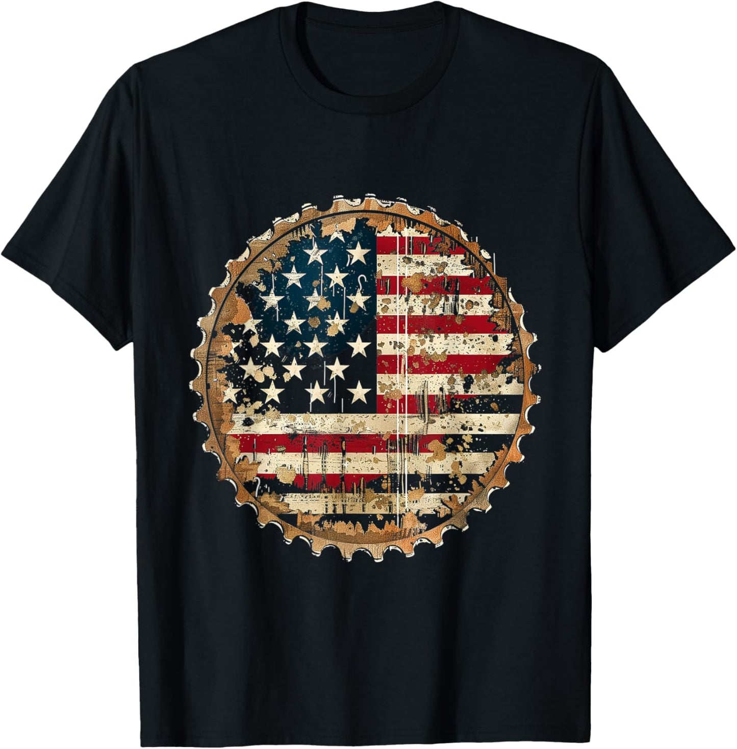 American Flag Beer Cap T-Shirt - T-Shirt | Black