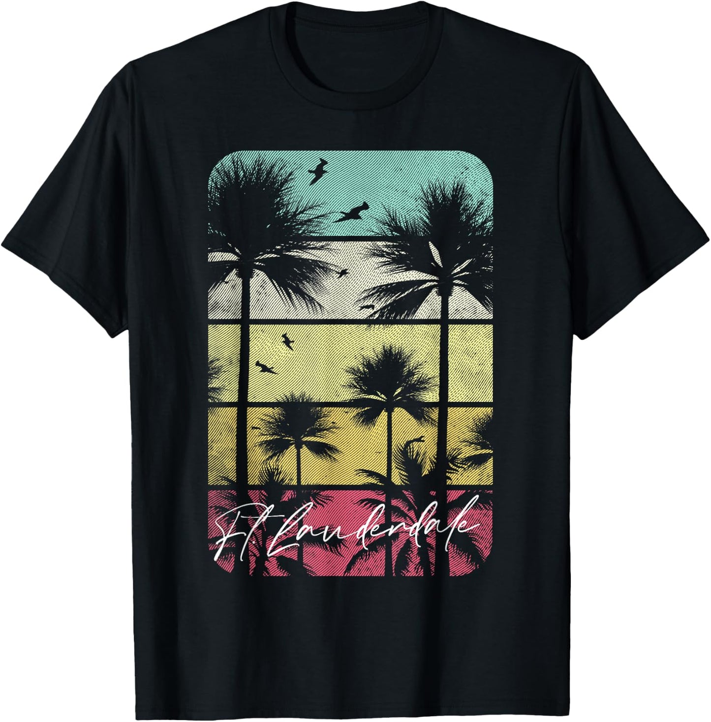 Ft. Fort Lauderdale Florida Retro Vintage Beach Surf Surfing Men Women Kids T-Shirt - T-Shirt | Black