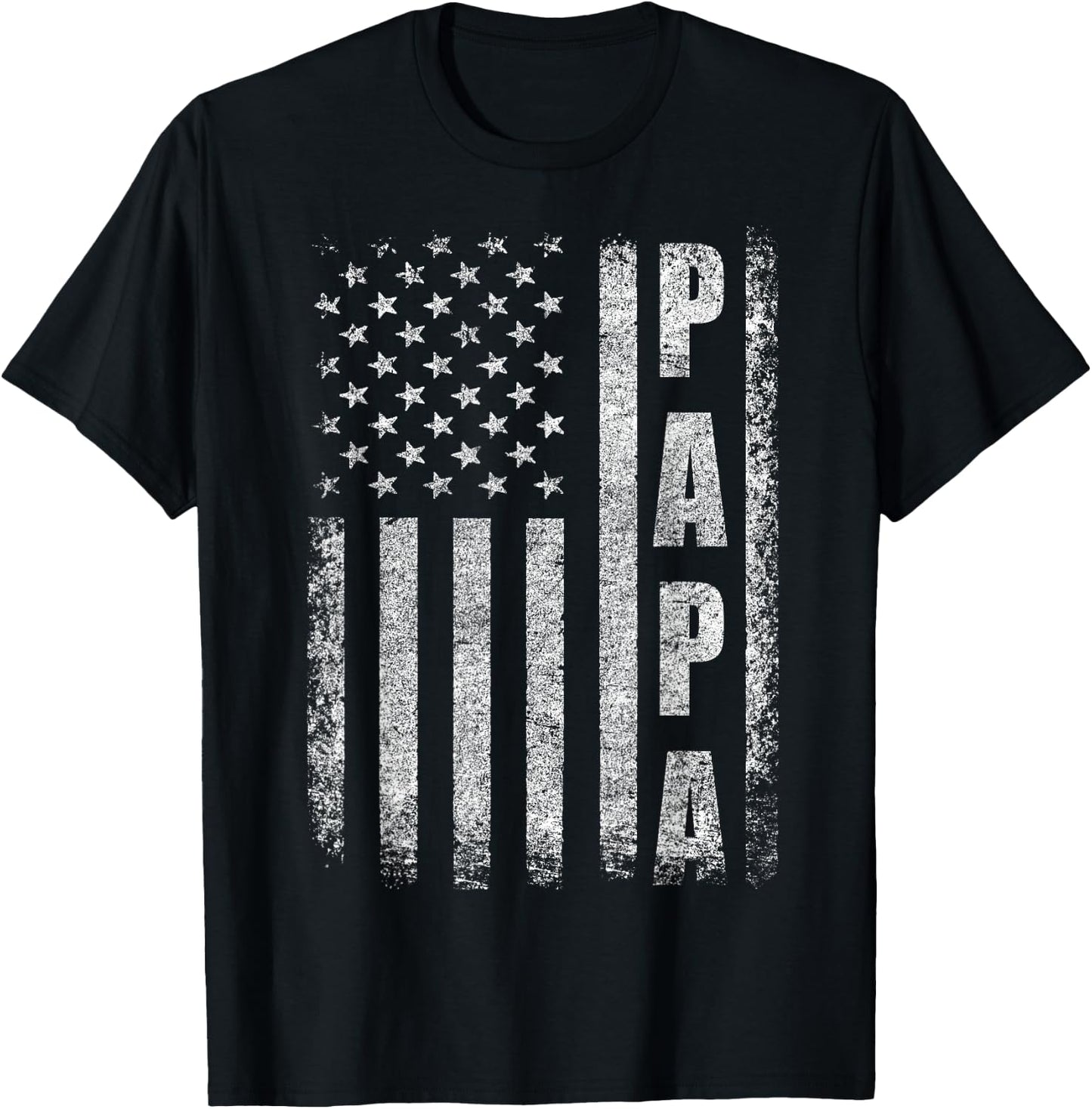 Proud Papa Funny Fathers Day 2025 Gifts Dad America USA Flag T-Shirt - T-Shirt | Black