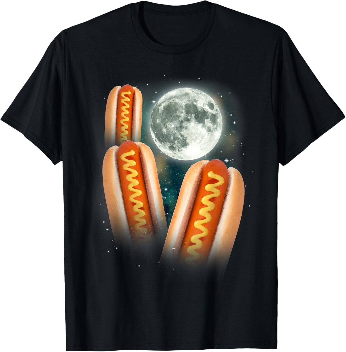 Three Glizzy Moon | Funny 3 Howling Hotdogs Cursed Meme T-Shirt - T-Shirt | Black