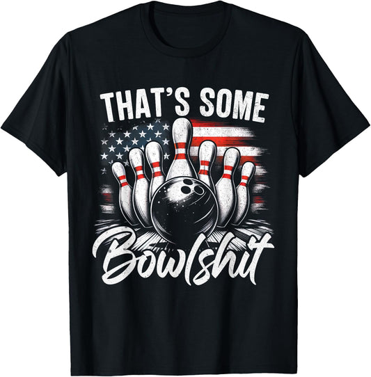 That's Some Bowlshit Vintage Funny USA FLag Bowling Bowler T-Shirt - T-Shirt | Black