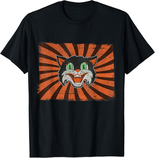Vintage Halloween Black Cat Lover Funny Retro Gift T-Shirt - T-Shirt | Black