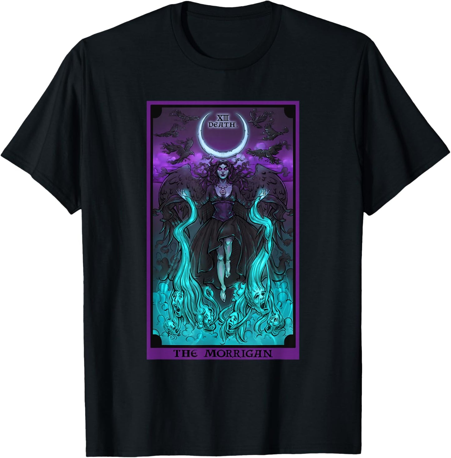 The Morrigan Death Tarot Card Gothic Pagan Witch Triple Moon T-Shirt - T-Shirt | Black