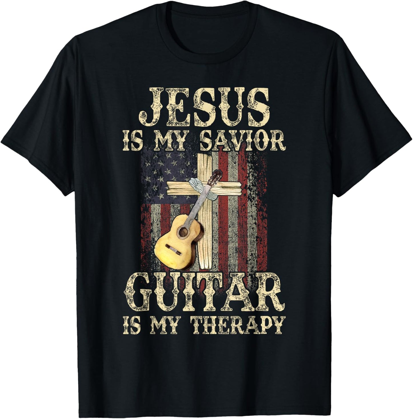 Jesus Is My Savior Guitar Is My Therapy Christian T-Shirt - T-Shirt | Black