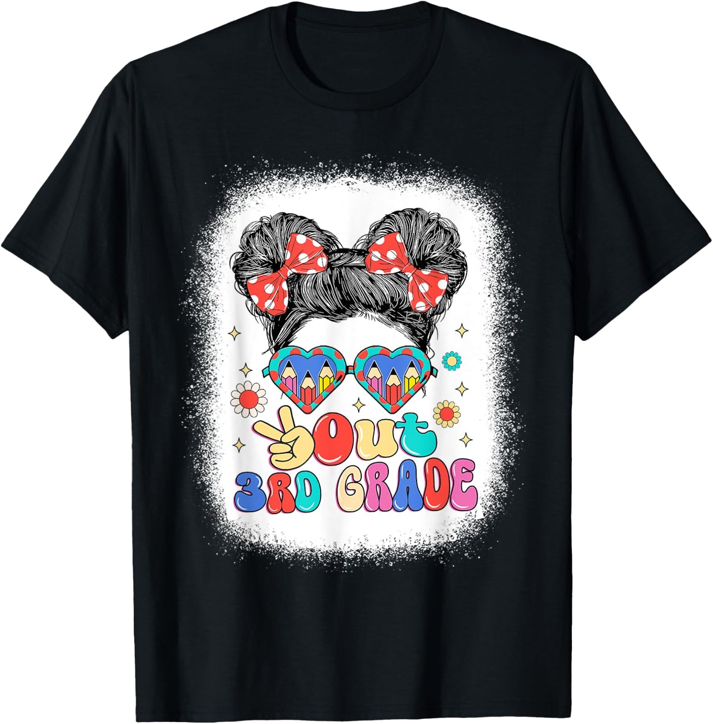 Peace Out 3rd Grade Messy Bun Girls Last Day Of School T-Shirt - T-Shirt | Black