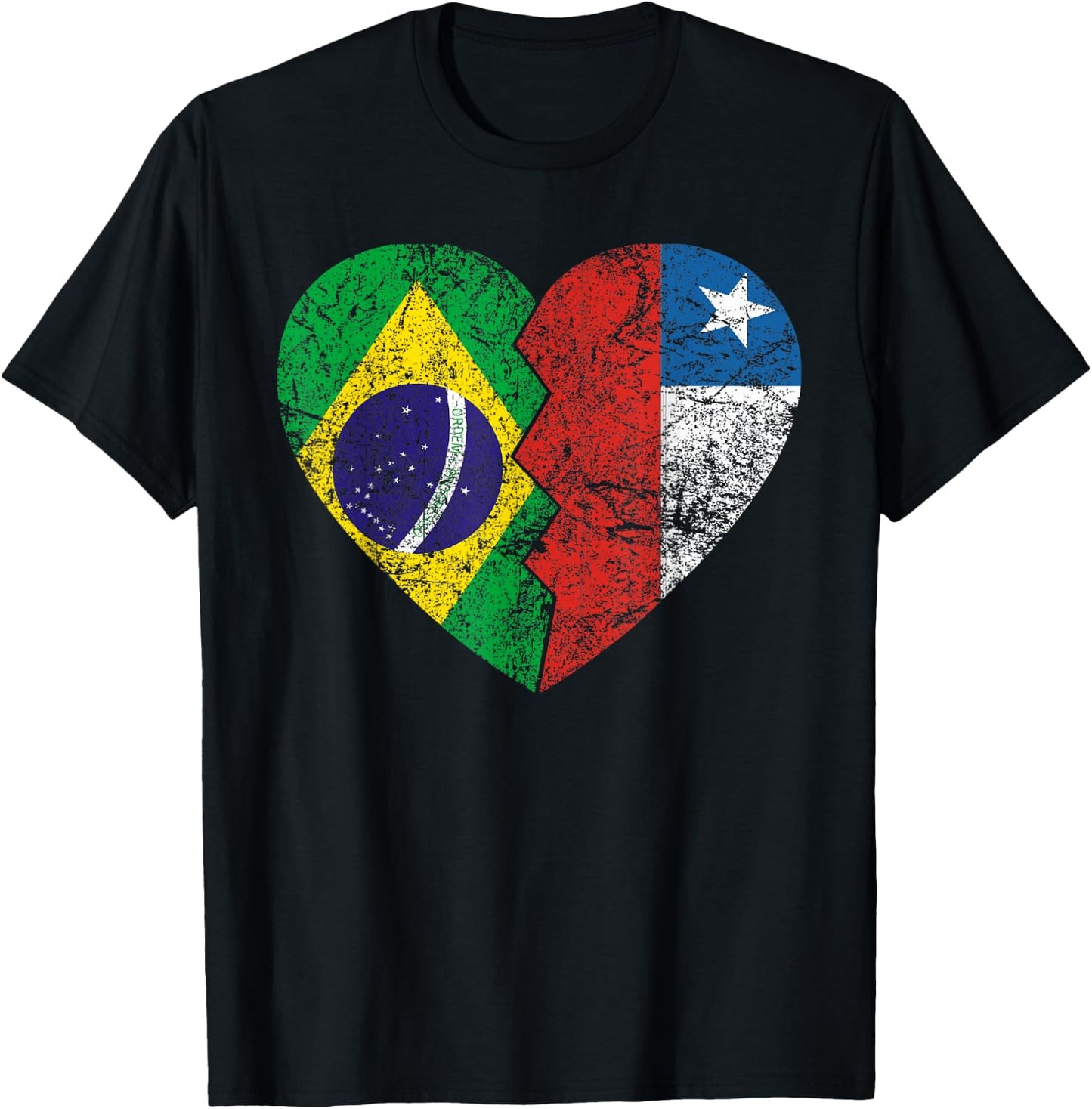 Chilean Brazilian Flags Heart | Brazil Chile Roots Vintage T-Shirt - T-Shirt | Black