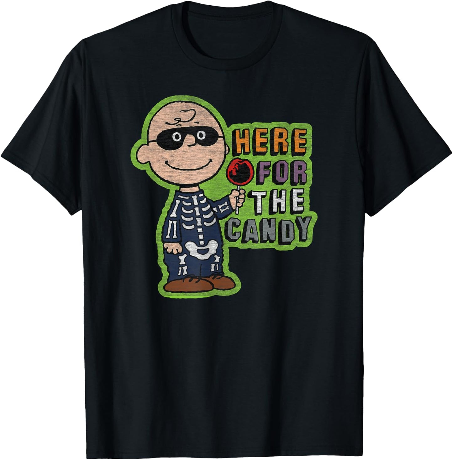 Peanuts - Charlie Brown Halloween Skeleton Candy T-Shirt - T-Shirt | Black