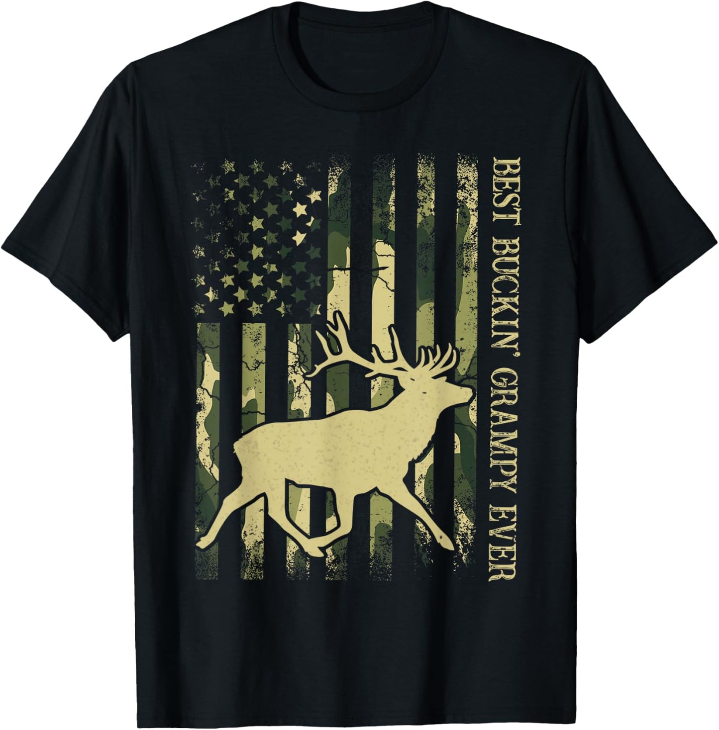 Best Buckin' Grampy Ever Camo American Flag Deer Hunting T-Shirt - T-Shirt | Black