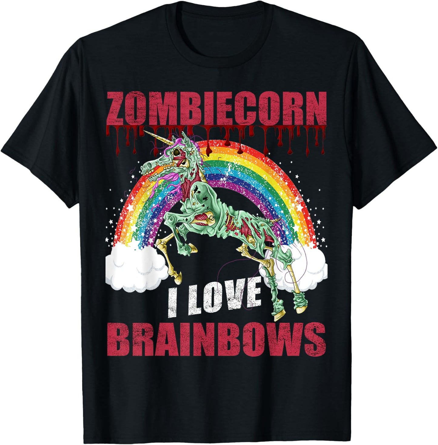 Zombie Unicorn I Love Brainbows Halloween Punk Gothic Goth T-Shirt - T-Shirt | Black