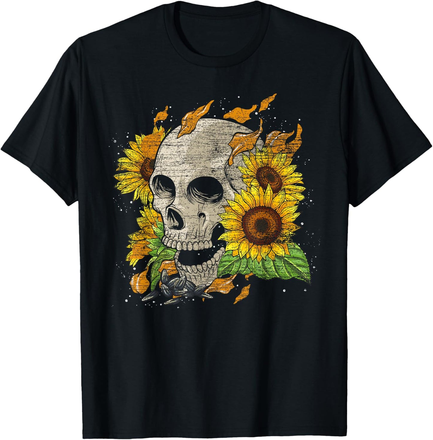 Florist Hippie Yellow Flower Nature Skull Sunflower T-Shirt - T-Shirt | Black