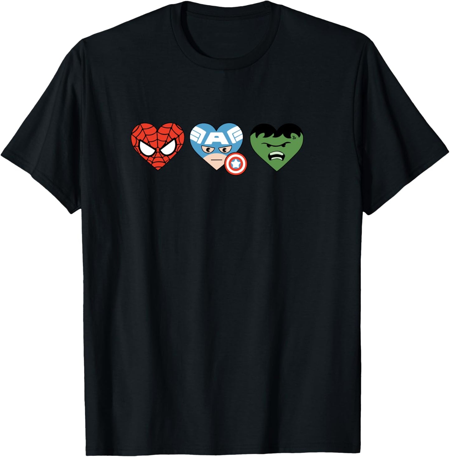 Amazon Essentials Marvel Hero Hearts Spider-Man Captain America and Hulk T-Shirt - T-Shirt | Black