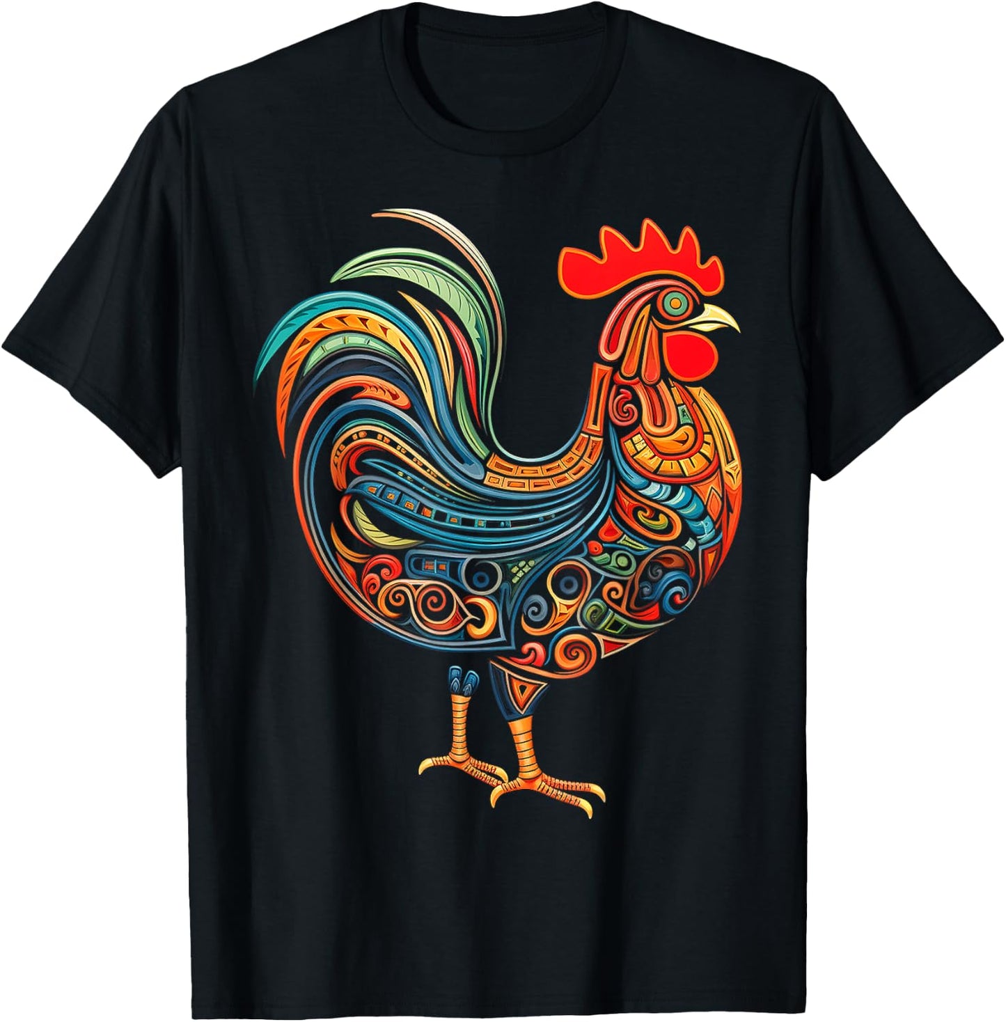 Chicken Mandala Abstract Animal Art Graphic Chicken T-Shirt - T-Shirt | Black