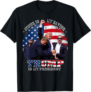 Donald Trump Fight Jesus Is My Savior Trump is my President T-Shirt - T-Shirt | Black