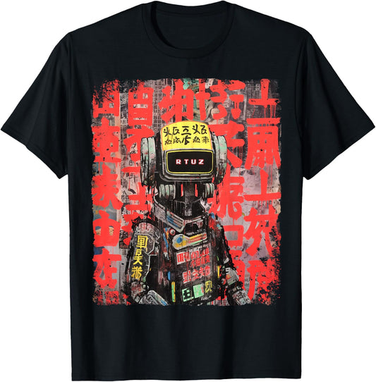 Hip Hop Y2K Vintage Hipster Edgy Urban Streetwear Robot T-Shirt - T-Shirt | Black